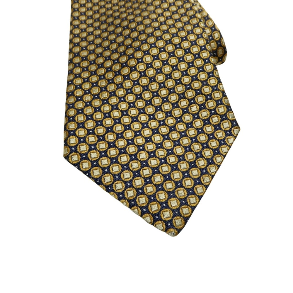 Nautica Tie Mens One Size Blue Gold Geometric 100% Silk Woven Classic Necktie